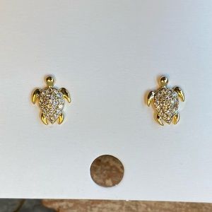 New Sea Turtles White Crystal Gold Plated Stud Earrings